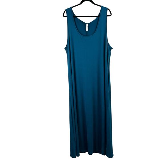 24seven Teal Blue Sleeveless Scoop Neck Tank Long Casual Maxi Dress Plus 3X NWT - Picture 3 of 15